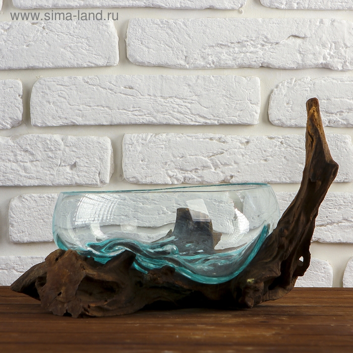 Вазон стекло на дереве "Забота" 20х25х25 см, МИКС