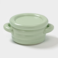 Горшочек для запекания Доляна &laquo;Зефир&raquo;, 250 мл, 15&times;10,5&times;6,3 см, с ручками, с крышкой, керамика, зелёный