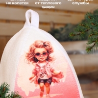 Шапка для бани с детским принтом "Модница с фоном" Шапка для бани с детским принтом "Модница с фоном"