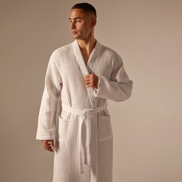 Халат вафельный мужской SL HOME: Boho "Блан де Блан", размер M, 100% хлопок, 280 г/м2