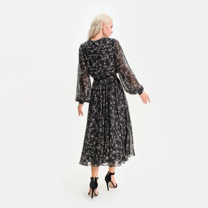 Платье женское с поясом MIST миди, размер 44, чёрный