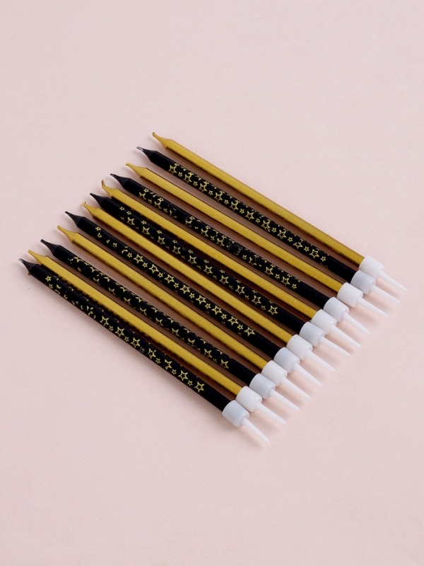 Набор свечей для торта "Звёздочки", 12 шт, золотой и черный