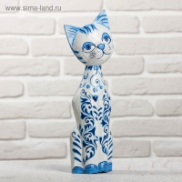 Сувенир дерево "Кошка с синей росписью" 9х4,5х30 см