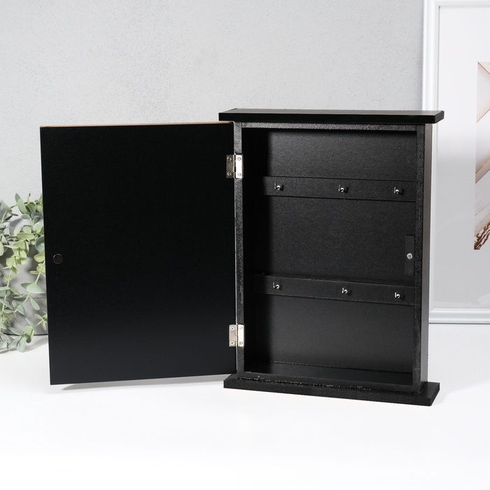 Ключница дерево "Дерево" чёрная, зеркальная 6х22,3х29,5 см