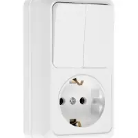 Выключатель с розеткой вернтикальный TANGO, 16 А, 2 клавиши + розетка, IP 20, открытой проводки с за