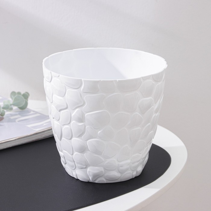 Горшок для цветов с поддоном &laquo;Камешки&raquo;, 3 л, пластик, белый