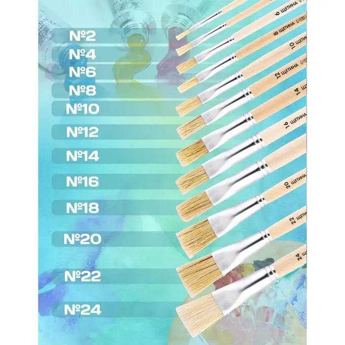 Кисть для рисования, Щетина плоская № 2 (ширина обоймы 2 мм; длина волоса 10 мм), деревянная ручка, Calligrata