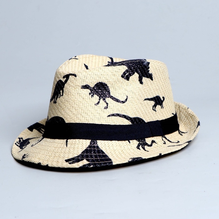 Панама детская соломенная для мальчика &laquo;Динозаврики&raquo;, р-р 52-54