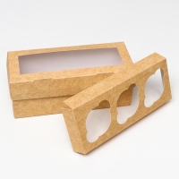 Упаковка на 3 капкейка с окном, крафт, 25 х 10 х 10 см