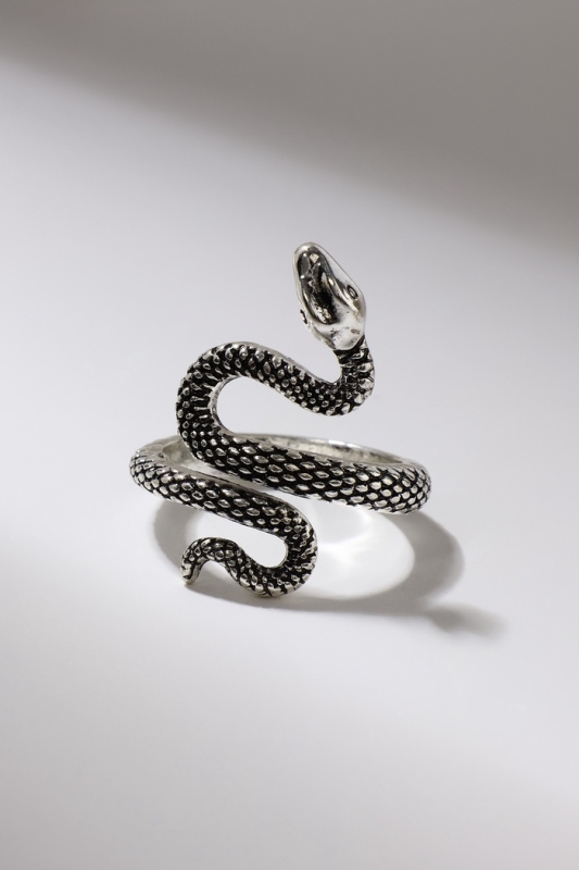 Кольцо &laquo;Змея&raquo; изогнутая, цвет чернёное серебро, безразмерное