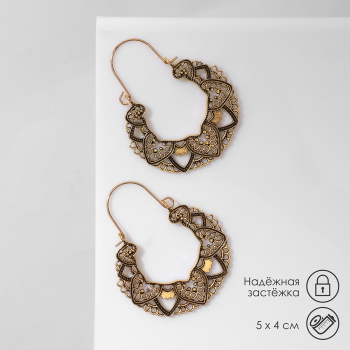 Серьги металл &laquo;Восток&raquo; круг цветов, цвет чернёное золото