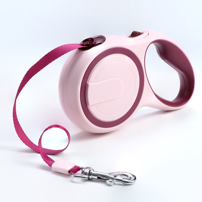 Рулетка с системой эффективного скручивания поводка, 5 м, до 20 кг, розово-бордовая