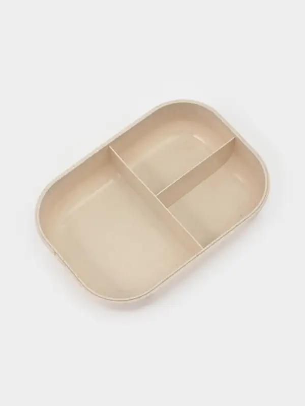 Ланч-бокс , 3 отделения, вилка и ложка, размер 22х16х6,5 см, цвет бежевый