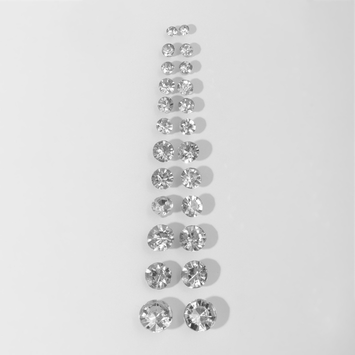 Пусеты 12 пар One year, классика, цвет белый в серебре