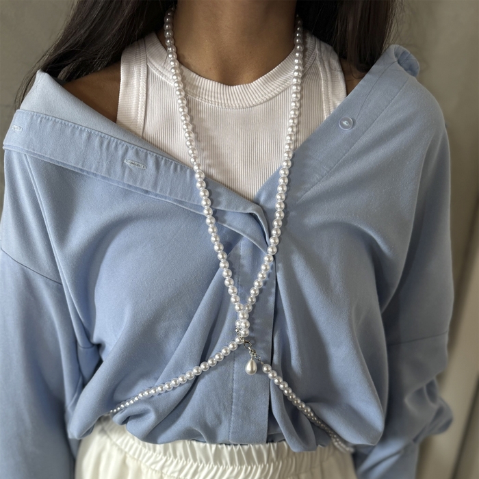 Портупея &laquo;Сумочка&raquo; жемчужная капля, цвет белый в серебре, 162 см