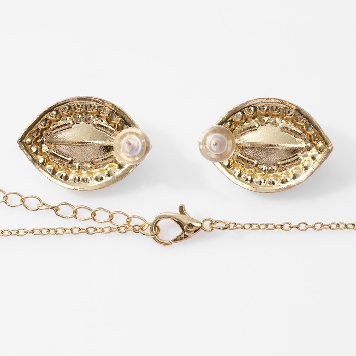 Гарнитур 2 предмета: серьги, кулон &laquo;Эдель&raquo; трио миндаль, цвет изумрудно-белый в золоте, 50 см