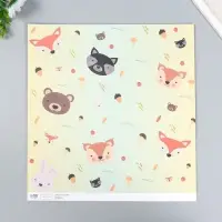 Бумага для скрапбукинга двусторонняя "Лесные звери и пёсики" плотность 180 гр 30,5х32 см
