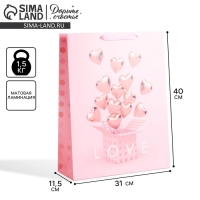 Пакет подарочный ламинированный вертикальный, упаковка, &laquo;LOVE&raquo;, L 31 х 40 х 11,5 см