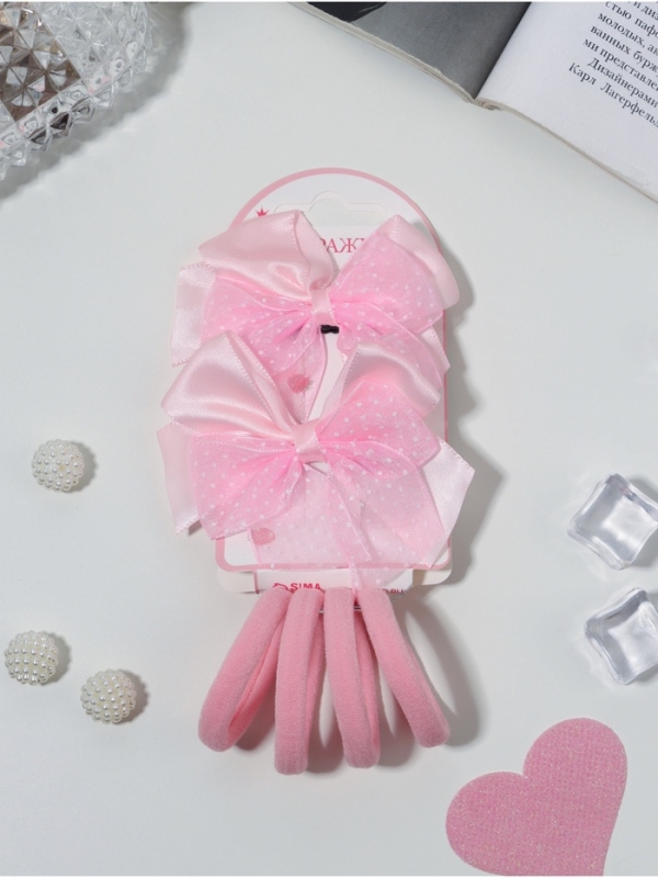 Набор для волос "Школьница галант" (4 резинки 3,5 см, 2 зажима 6 см) крапинка, розовый