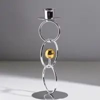 Подсвечник металл на 1 свечу "Кольца и шарики" серебро с золотом d=2,5 см 9х9х22 см