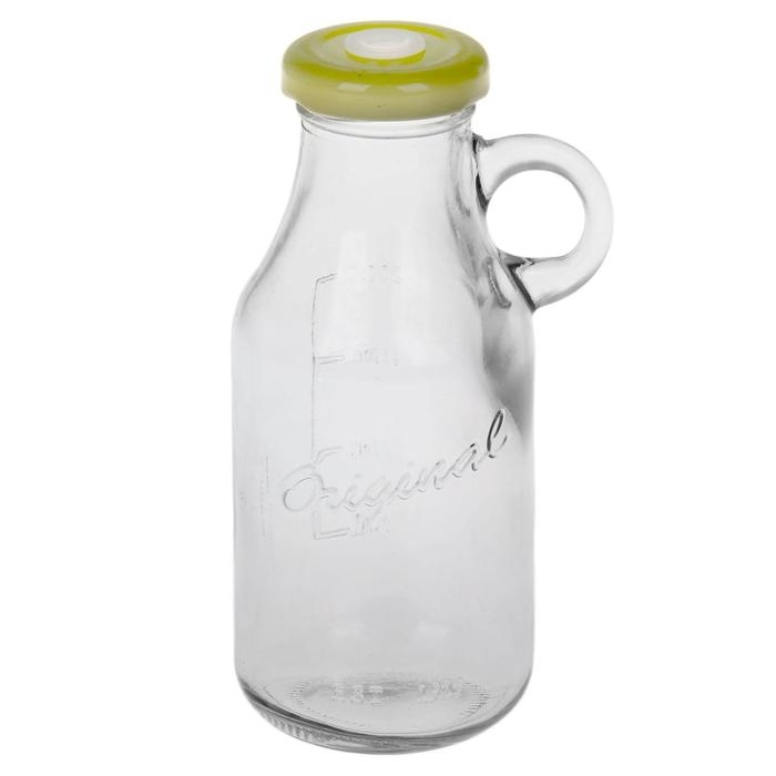 Бутыль стеклянная с крышкой и трубочкой, 200 мл, 7,5&times;6&times;14,5 см, цвет МИКС