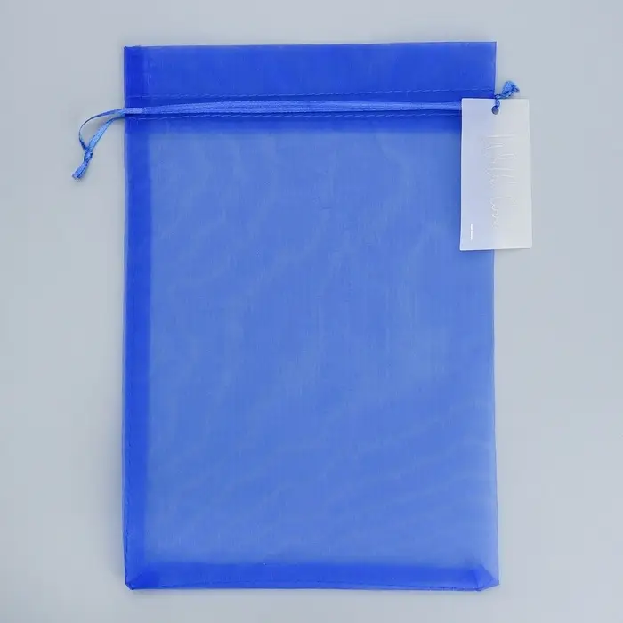 Мешочек подарочный органза синий &laquo;Поздравляю&raquo;, с шильдиком, 20 х 30 см +/- 1.5 см