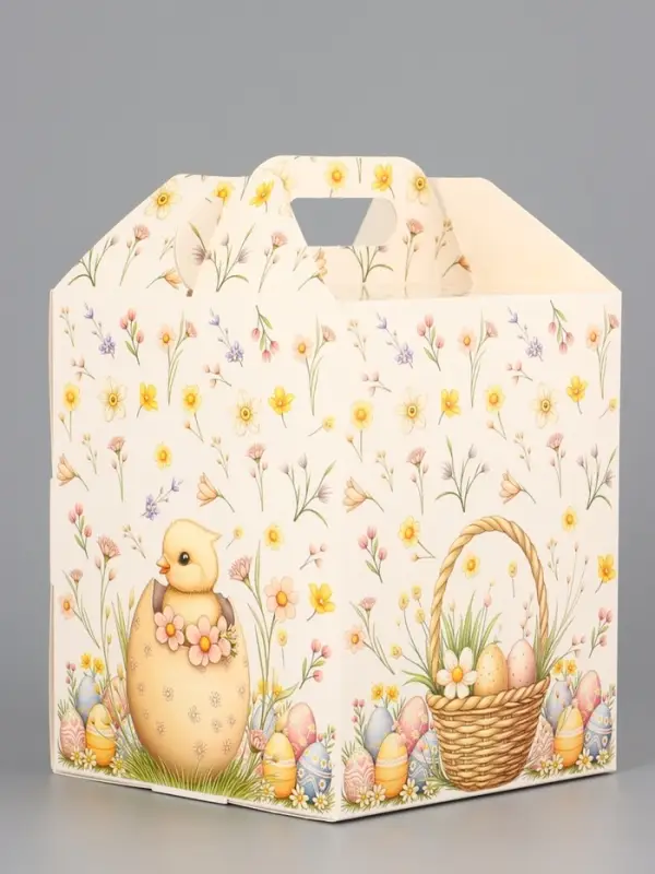 Коробка подарочная пасхальная с окном, с фронтальной загрузкой &laquo;Кролик в корзинке&raquo; 15&times;15&times;18 см