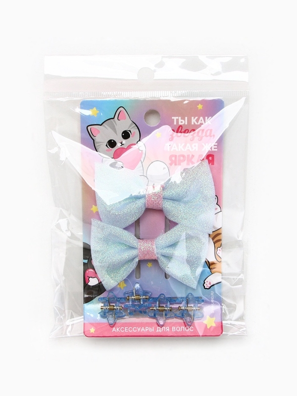 Бант для волос 2 шт, крабики &laquo;Яркая звезда&raquo;, 8 х 12,5 см