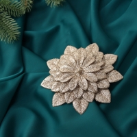 Украшение ёлочное "Цветы многослойные блеск" (набор 2 шт) на зажимах, 11х11 см, золото Украшение ёлочное "Цветы многослойные блеск" (набор 2 шт) на зажимах, 11х11 см, золото