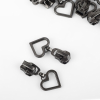 Бегунок автоматический для металлической молнии, №5, декоративный &laquo;Сердце&raquo;, 10 шт, цвет чёрный никель