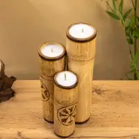 Свеча в бамбуке тройная &laquo;Руны&raquo;, 13&times;14&times;30 см, 100 мл, бежевая