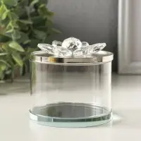 Шкатулка стекло с металлическим ободком "Лотос" серебро 8,2х8,2х8,5 см