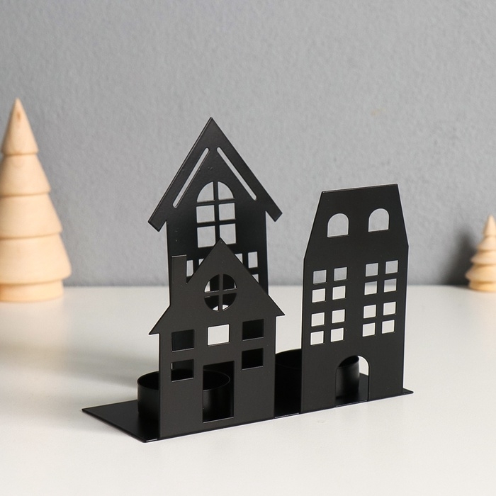 Подсвечник металл на 2 свечи "Домики" d=4 см 14,5х6х13 см