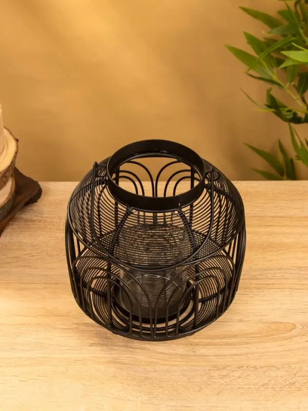 Подсвечник фонарь со стеклянной колбой 19х19х19,5 см, d 8,5 см, металл, цв. Чёрный