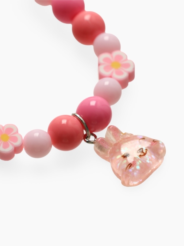 Браслет детский "Выбражулька" фимо с бусинами, зайчик с бусинами, цвет розовый