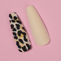 Ногти накладные с кл пластинами 12шт Leopard балерина беж/желт/чёрн к/кор QF