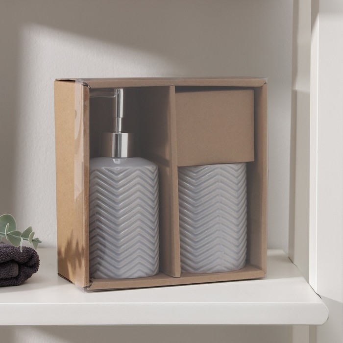 Набор аксессуаров для ванной комнаты &laquo;Минимал&raquo;, 2 предмета (дозатор для мыла 350 мл, стакан 350 мл), цвет серый