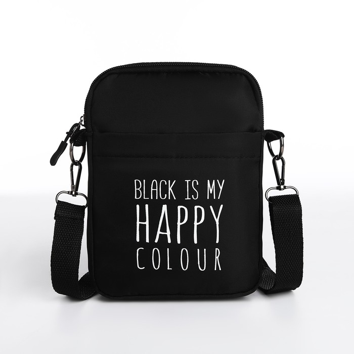 Сумка молодёжная на длинном ремне Black is my happy color, 20 х 15 х 3 см, отдел на молнии, цвет чёрный