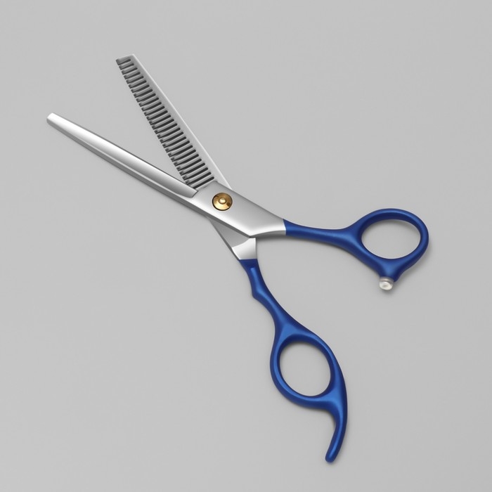 Ножницы филировочные с упором «Premium», лезвие — 6,5 см, цвет серебристый/синий Ножницы филировочные с упором «Premium», лезвие — 6,5 см, цвет серебристый/синий