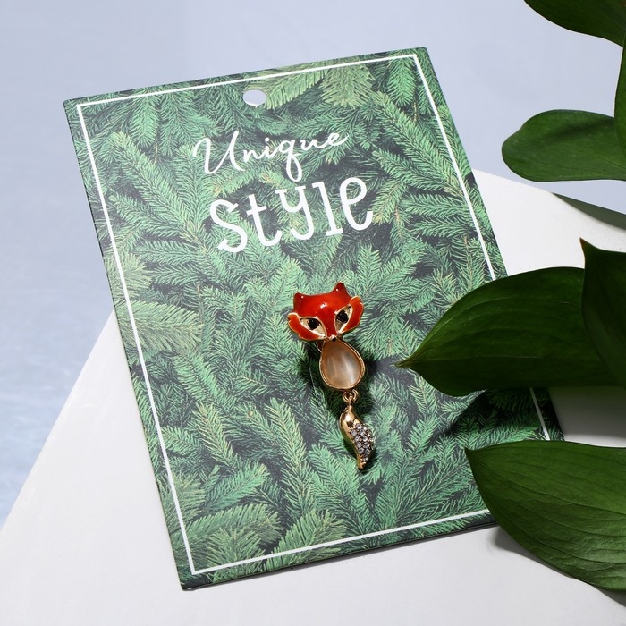 Брошь &laquo;Лисичка&raquo; с подвижным хвостиком, цветной в золоте