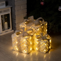 Светодиодная фигура «Ажурные подарки» 15, 20, 25 см, текстиль, металл, батарейки ААх2 (не в комплекте), свечение тёплое белое Светодиодная фигура «Ажурные подарки» 15, 20, 25 см, текстиль, металл, батарейки ААх2 (не в комплекте), свечение тёплое белое