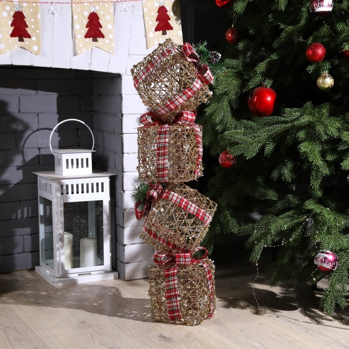 Светодиодная фигура &laquo;Башня из подарков&raquo; 15.5 &times; 80 &times; 15.5 см, металл, текстиль, 220 В, свечение тёплое белое