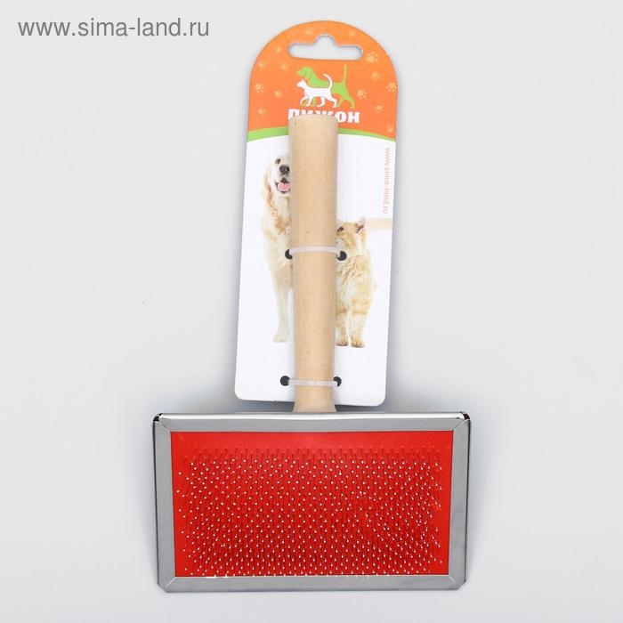 Пуходерка Wood большая широкая с каплями, 12 х 19 см, длинная деревянная ручка