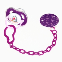 Набор: Соска - пустышка с держателем &laquo;Пингвинчик&raquo;, анатомическая +6 мес, цвет фиолетовый