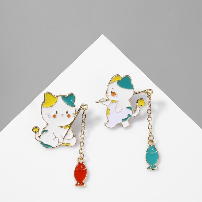 Набор значков (2 шт.) &laquo;Япония&raquo; котики, цветной в золоте