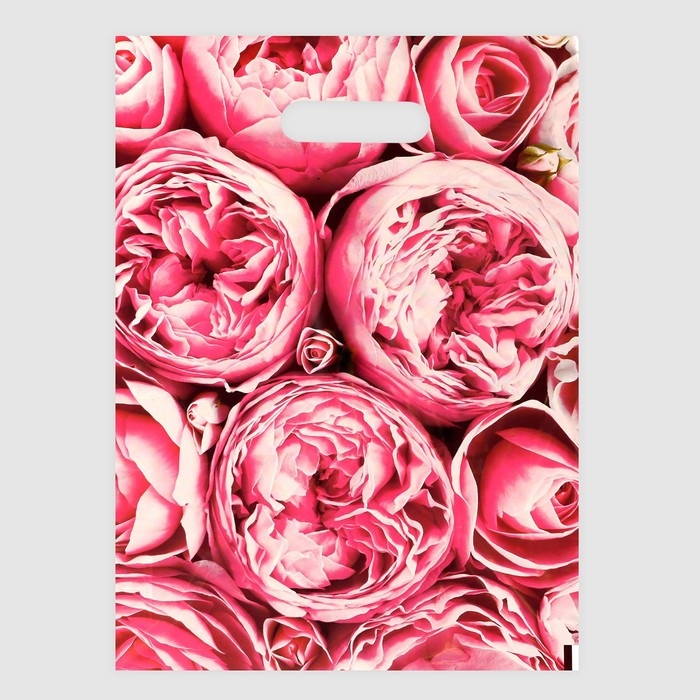 Пакет полиэтиленовый с вырубной ручкой "Пионы", розовые, 30х40 см, 50 мкм, набор 5 шт