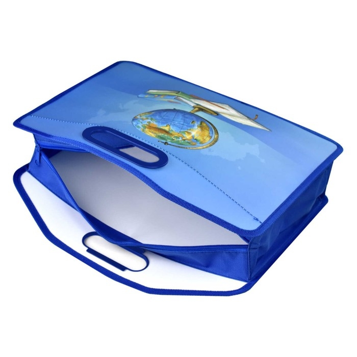 Папка с ручками пластиковая А4, 370 х 300 х 110 мм, с вырубной ручкой, Феникс "Глобус" голубая 62560