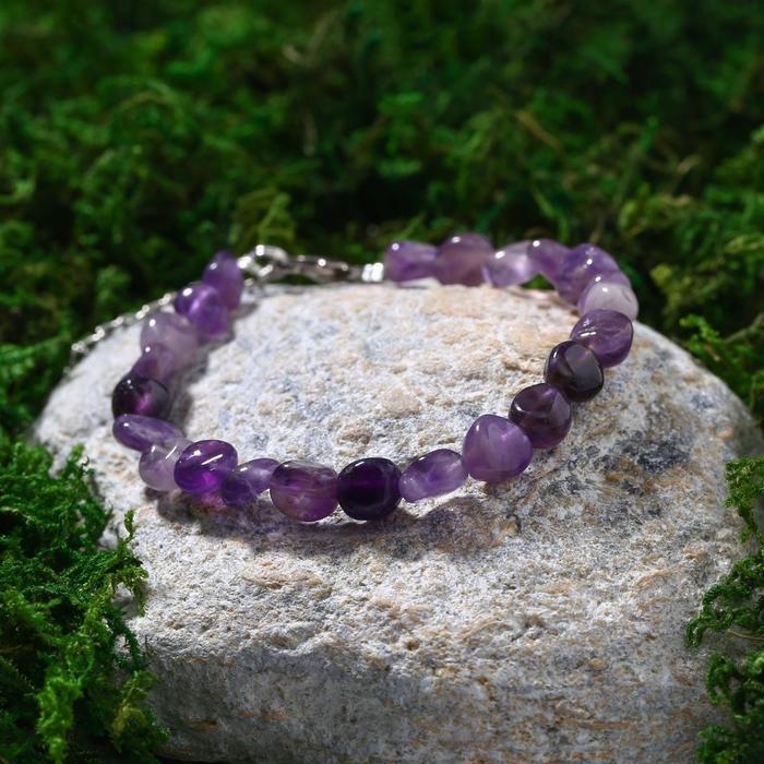 Браслет на струне галтовка обработанная &laquo;Аметист&raquo;, размер 17-18