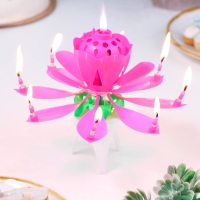 Свеча для торта музыкальная "Тюльпан", крутящаяся, розовая, 14,5&times;6 см