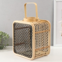 Подсвечник ротанг, металл "Фонарик. Сеточка. Прямоугольный" 31,5х24,5х19 см